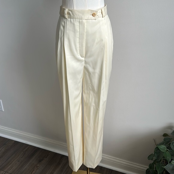 Vintage‎ Saks Women’s Butter Yellow High Waist Pleated Wool Luxury Trousers 6 - Picture 1 of 11